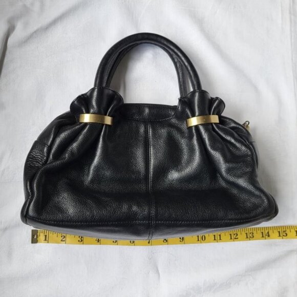 Black leather handbag by Soprano with brass detail - Picture 11 of 12